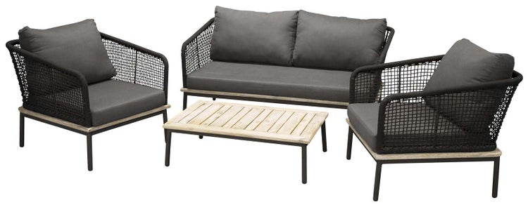 Andorra Lounge-Set 4 Teile schwarz,natur. 60 X 90 X 27 cm