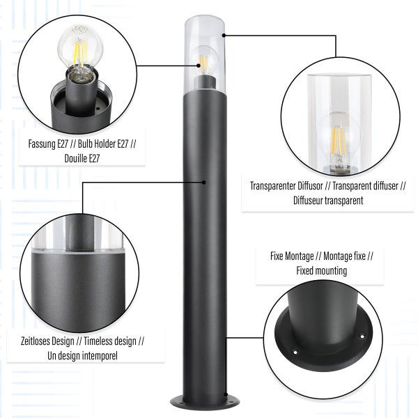 Wegeleuchte Gartenleuchte Ibbara 50 cm dunkelgrau E27 IP44 11039