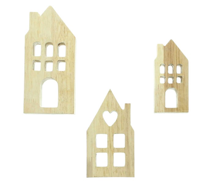 FRANK FLECHTWAREN | Dekohaus Two-Tone, 3er Set, HOLZ, 4,7 x 2,5 x 10 cm, 7 x 2,5 x 12,5 cm, 7 x 2,5 x 15 cm
