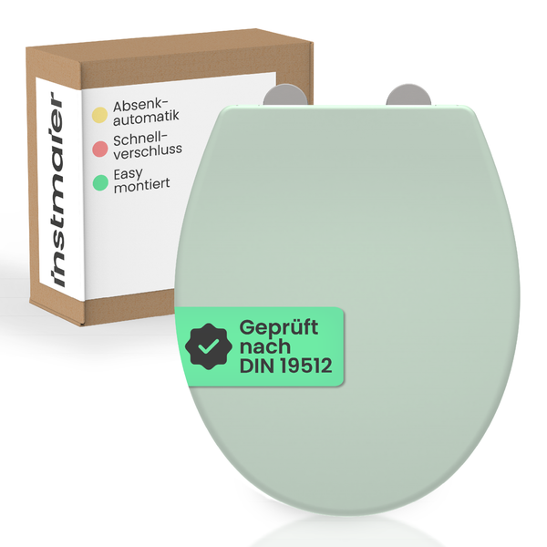 Instmater WC-Sitz mit Absenkautomatik, Schnellverschluss und einfacher Montage, geprüft nach DIN 19512.