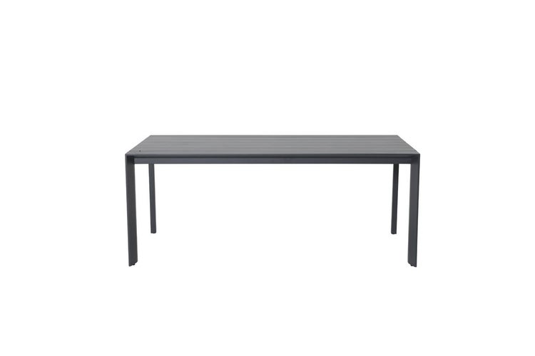 Rechteckiger Gartentisch aus Aluminium mit einer Tischplatte aus Lamellen in Anthrazit.