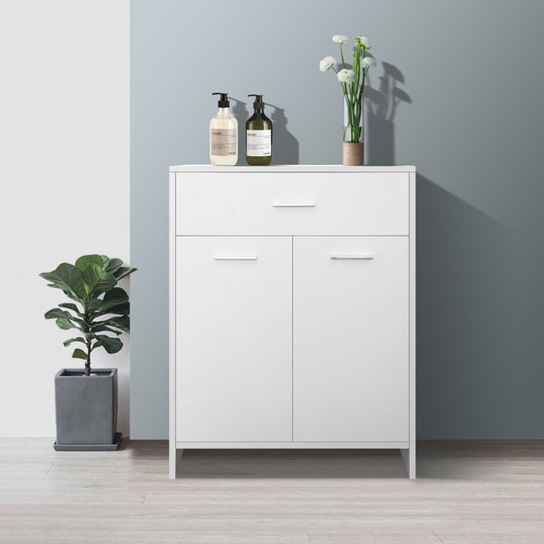 ML-Design Badezimmerschrank Weiß, 60 x 80 x 33 cm, Badschrank mit 1 Schublade und 2 Türen, viel Stauraum, Badkommode aus MDF-Holz, Kommode für Badezimmer, Küchenschrank Aufbewahrungsschrank Badmöbel
