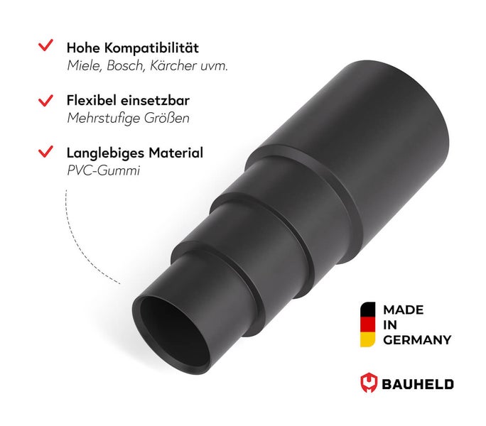 Schwarzer Staubsaugeradapter aus PVC-Gummi mit abgestuften Größen