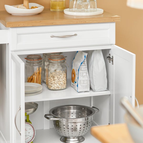 Küchenwagen mit Schublade, Schrank, Lebensmitteln und Küchenutensilien zur Aufbewahrung