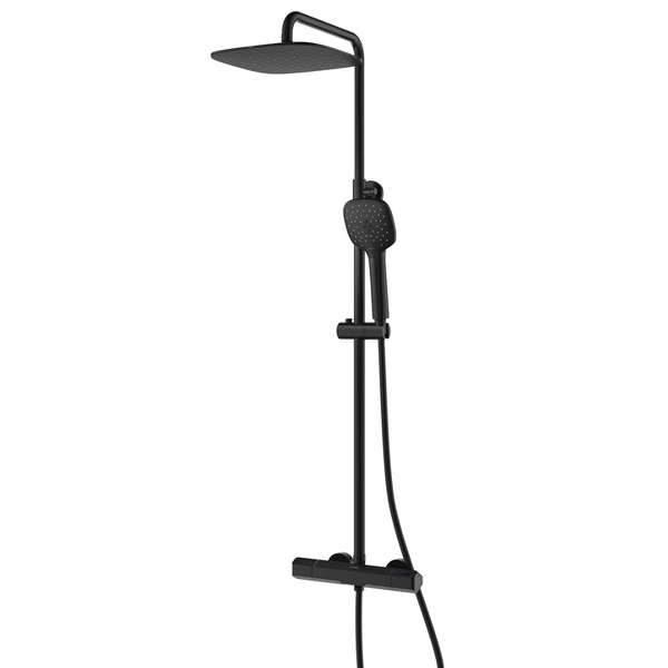 EcoRain 30% Wassersparender Regendusch-Duschset Kay 25 CM mit Thermostatarmatur - Handbrause 12 CM - Hoher Druck - Universell - Anti-Kalk Duschkopf - Schwarz