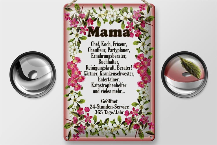 Blechschild Spruch 20x30cm Mama Chef Koch Friseur Blumen