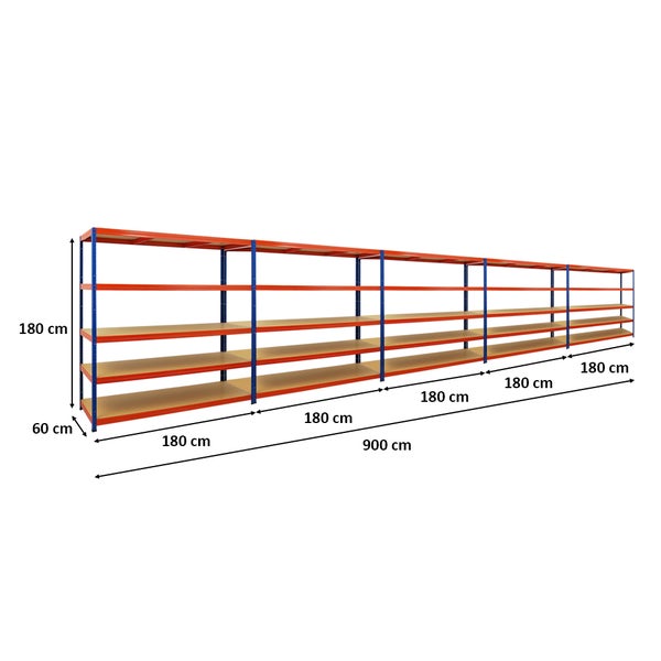 PROREGAL Mega Deal 5x Schwerlastregal Giant Elephant HxBxT 180 x 180 x 60cm Fachlast 200kg Blau-Orange