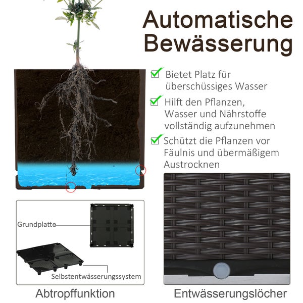 Outsunny Hochbeet 4-teiliger Pflanzkasten mit Abflusslöchern Rattan-Look Blumenkasten DIY Braun 40 x 40 x 44 cm