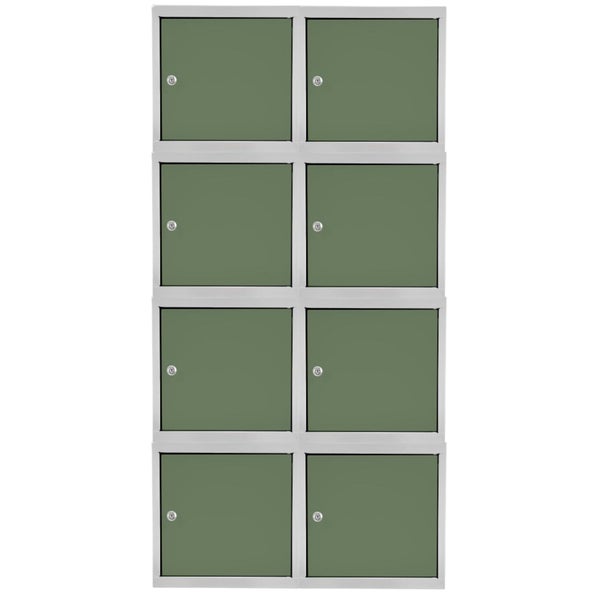 PROREGAL Mega Deal | 8x Schließfachwürfel Blocky mit Zylinderschloss + 2 Schlüssel | HxBxT 40x40x40cm | Lichtgrau/Grün | Tresor, Schließfach