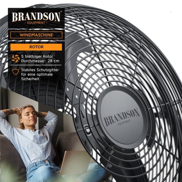 Brandson Windmaschine mit 5-blättrigem Rotor, 28 Zentimeter Durchmesser und stabilem Schutzgitter für Sicherheit.