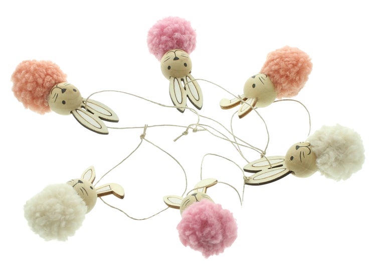 FRANK FLECHTWAREN|Osterhänger Plüschhäschen, 6er Set, 3 x 2 x 6 cm, HOLZ, POLYESTER, JUTE