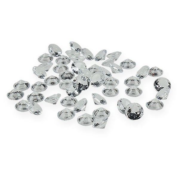 Kleine klare Dekosteine in Diamantform für Tischdekoration und Bastelarbeiten.