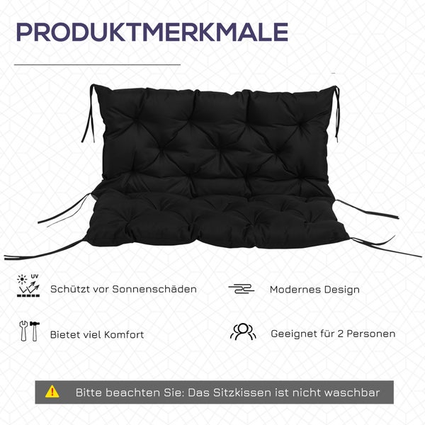 Outsunny 2 Sitzer Bankauflage 100 x 98 x 8 cm Sitzkissen mit Bänder Rückenkissen für Indoor/Outdoor Polster Auflage für Sitzbank Gartenbank Gartenmöbel Hollywoodschaukeln Schwarz