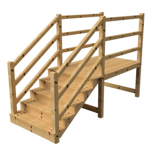 Holztreppe mit Geländer und Plattform für den Garten