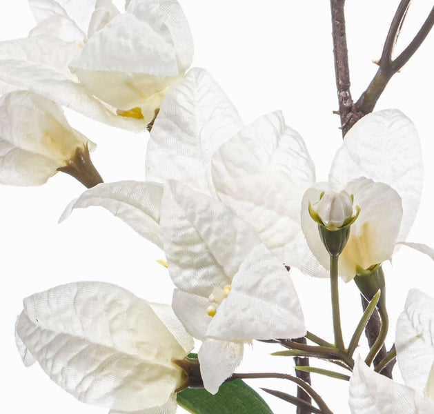 Künstlicher Blütenzweig mit weißen Blüten und braunem Stiel.