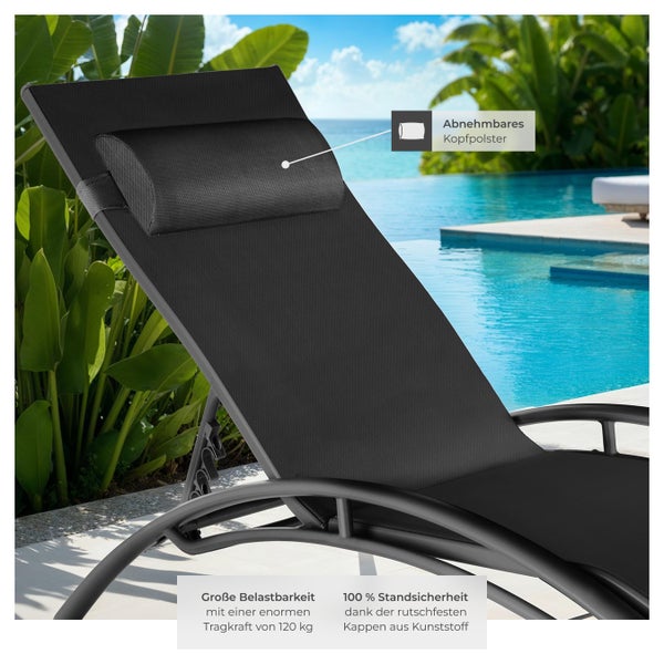 2er Set Gartenliege tectake Alina 180 x 59 x 50 cm Textilene-Gewebe schwarz