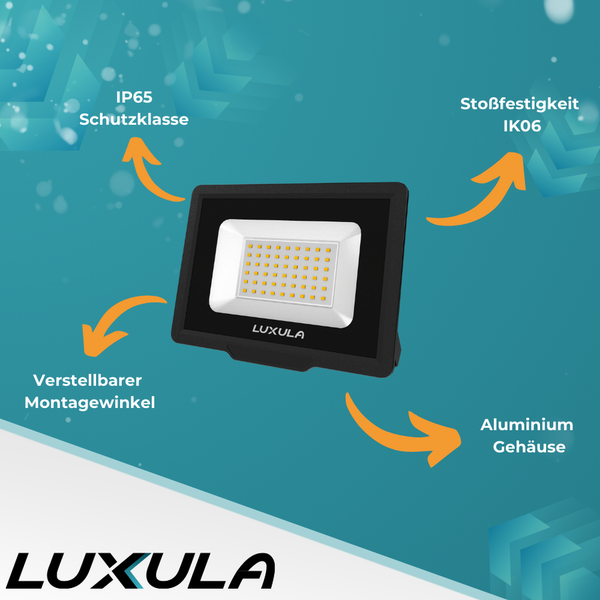 LUXULA LED Fluter Leistungsstarkes 300W Flutlicht mit 30000lm IP65 Außenstrahler Robust