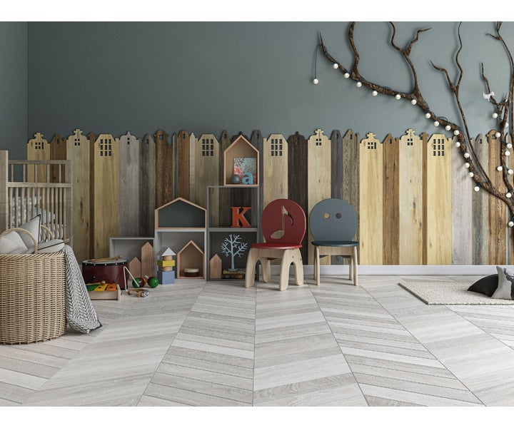 Feinsteinzeug Bodenfliese Ancona Chevron White 8x40x0,85 cm glasiert matt Rundkante