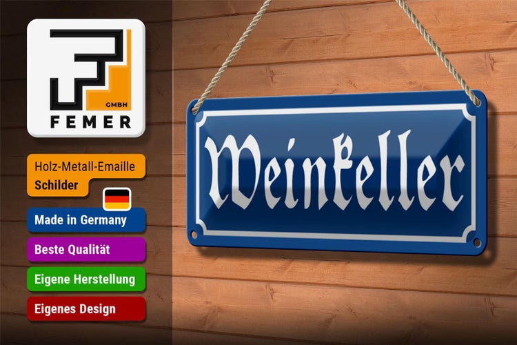 Blechschild Weinkeller 27x10cm Wein Sekt Lagerraum Dekoration
