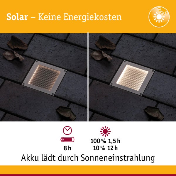 Solar-Bodenstrahler ohne Energiekosten, Akku lädt durch Sonnenlicht, 8 Stunden Laufzeit, Ladezeit 1,5 bis 12 Stunden.