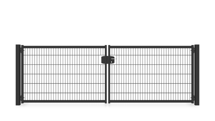 Gartentor ZAUNGURU BASIC-Line Berlin aus Metall, Höhe: 123cm, Breite: 388cm, 2-flügelig inkl. Pfosten, Schloss und Zubehör, Feuerverzinkt und zusätzlich in RAL 7016 Anthrazitgrau pulverbeschichtet
