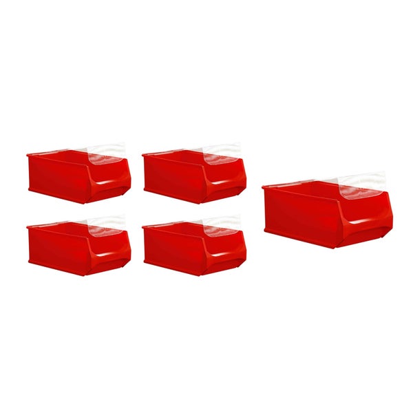 PROREGAL SparSet 5 x Rote Sichtlagerbox 5.0 Mit Abdeckung HxBxT 20 x 30 x 50 cm 21,8 Liter Sichtlagerbehälter Sichtlagerkasten