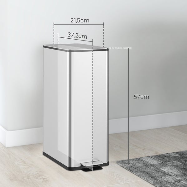 HOMCOM Mülleimer 20L Treteimer Kosmetikeimer Abfalleimer mit Deckel und Fußpedal, Müllbehälter mit Inneneimer, für Wohnzimmer, Büro, Edelstahl, 21,5 x 37,2 x 57 cm