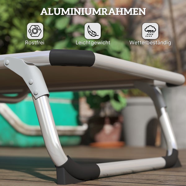 Outsunny Sonnenliege faltbar Gartenliege mit Kopfkissen ergonomisch Relaxliege mit 4-stufig verstellbaren Rückenlehne Alu bis 120 kg belastbar für Garten, Terrasse, Pool, , Strand,Beige