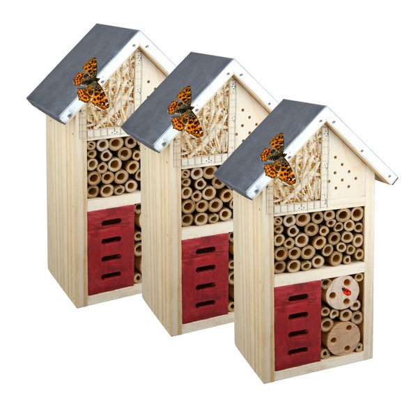 3er Set Insektenhotel CULT at home Insektenhaus Höhe 26cm braun Holz