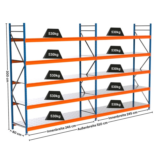 Regal mit Abmessungsangaben und Traglastinformationen