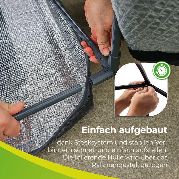 Aufbau eines Gewächshauses mit Stecksystem und Folienhülle