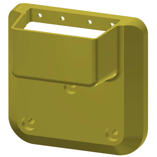 Montagehalterung aus Kunststoff mit rechteckiger Aufnahme und mehreren Befestigungslöchern.