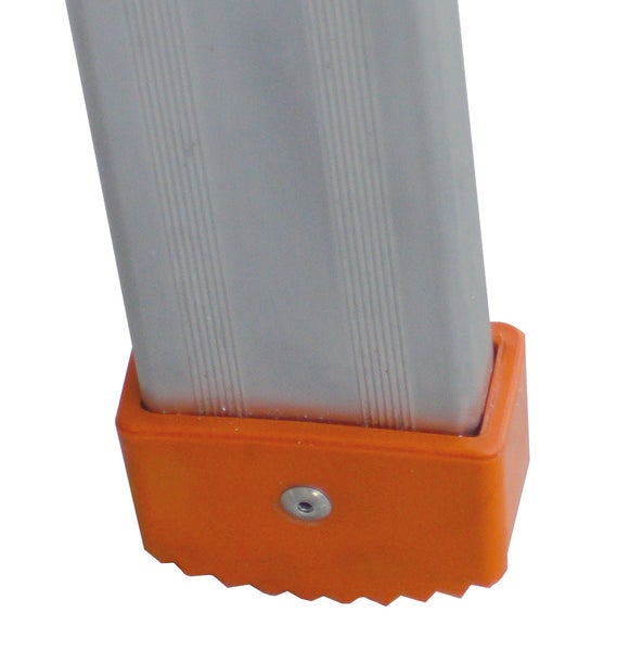 Detailansicht eines Leiterfußes aus Aluminium mit Gummischutz