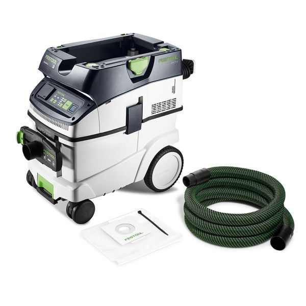 Festool Absaugmobil Cleantec CTL 36 E AC mit AutoClean Funktion, Saugschlauch und Entsorgungssack.