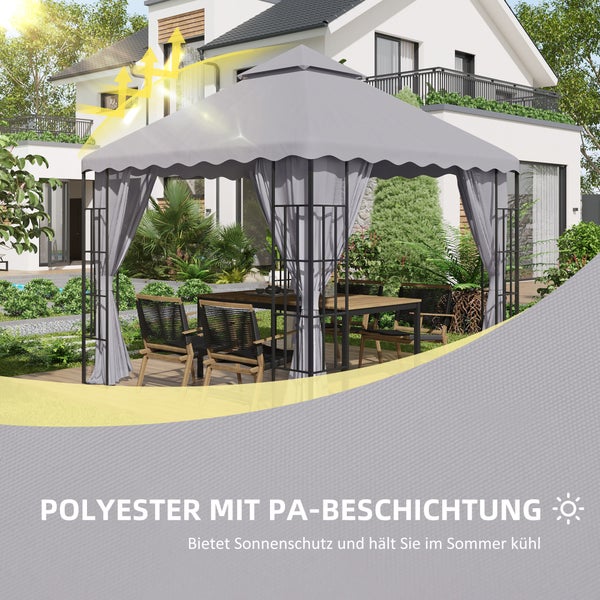 Outsunny Ersatzdach, ca.3 x 3 m, Ersatzbezug Doppel-Dach für Gartenzelt, Polyester, Hellgrau