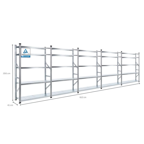 PROREGAL Fachbodenregal Stecksystem Proximo Komplettregal HxBxT 200 x 600 x 40 cm 5 Ebenen Fachlast 200 kg Beidseitig Nutzbar Verzinkt