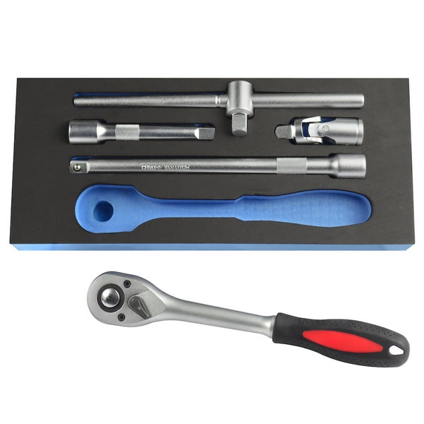 PROREGAL Werkzeug Satz Werkstattwagen Cheetah Steckschlüssel 1/2 5 Teile mit Schaumstoff Schubladeneinlage HxBxT 4,6 x 34 x 12,5 cm