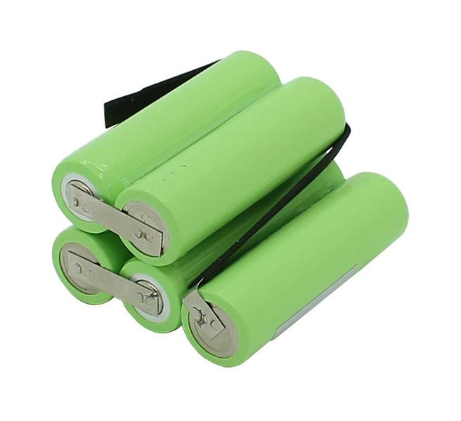 Akku-Pack bestehend aus fünf zylindrischen Akkuzellen mit metallischen Verbindungsstücken.