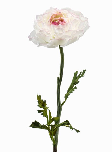 Künstliche Ranunkel mit weiß-rosa Blüte und grünem Stängel für Dekorationen.