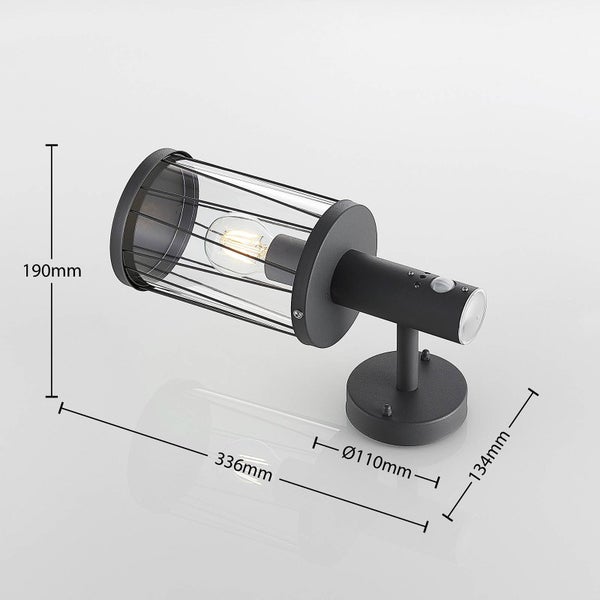 Lindby Wandleuchte außen Yonan mit Bewegungsmelder (spritzwassergeschützt (Modern) in Schwarz aus Edelstahl (1 flammig, E27) - Wandlampe für Außenwand/Hauswand Haus Terrasse und Balkon