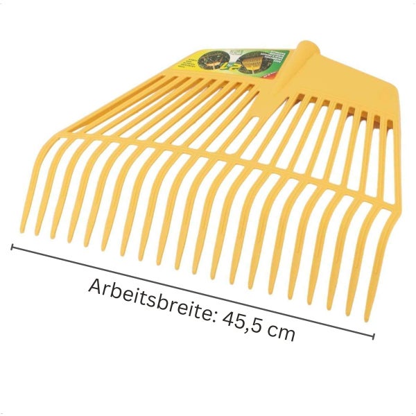 Kunststoff Laubrechen mit einer Arbeitsbreite von 45,5 Zentimetern zum Zusammenrechen von Laub im Garten.