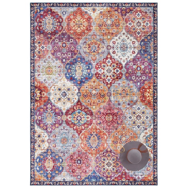 Kurzflor Teppich Kashmir Ghom Bunt - 80x150x0,7cm