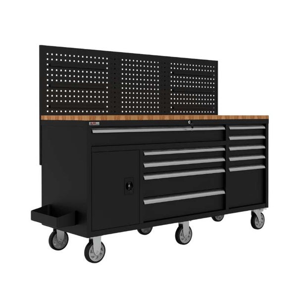 Werkbank mit Lochwand, Schubladen, Schrank und Rollen
