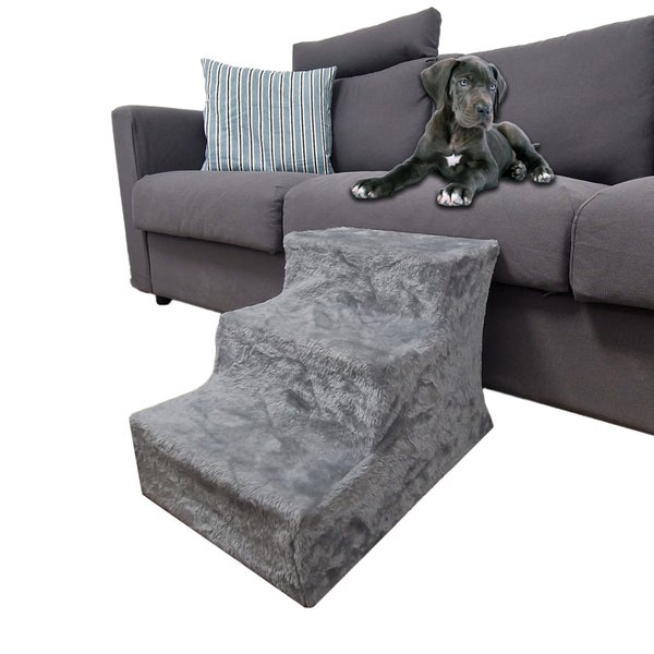 Haustiertreppe 3 Stufen Hundetreppe 75 kg Tragkraft waschbarer Plüschbezug niedrige Stufenhöhe grau