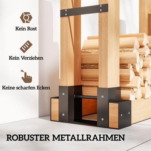Holzlagerregal mit robustem Metallrahmen und Holz
