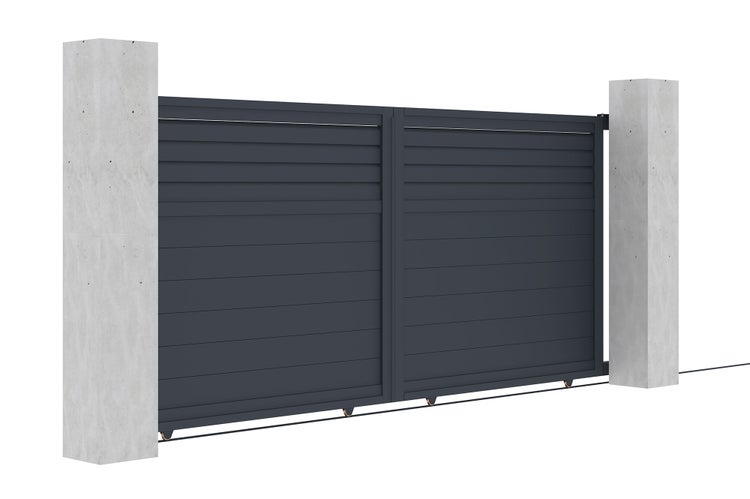 Schiebetor 3,5 m CARPATIA H.160 cm graues Aluminium + 2 Pfosten 20x20 cm H.190 c