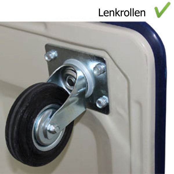 Lenkrolle mit Montageplatte an einem Objekt befestigt