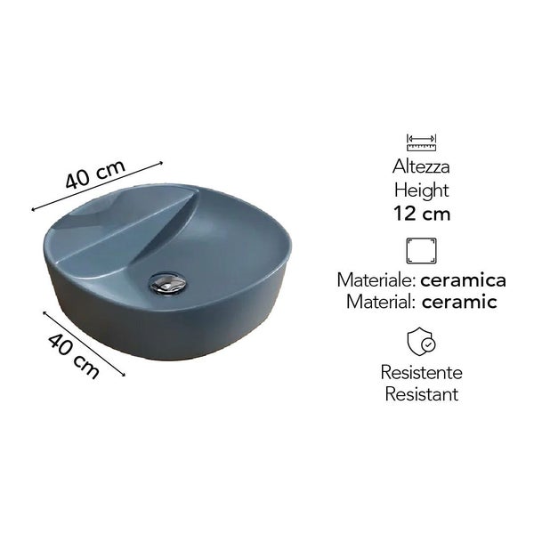 Aufsatzwaschbecken aus Keramik, 40 mal 40 Zentimeter, Höhe 12 Zentimeter, widerstandsfähiges Material.