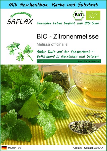 SAFLAX Geschenk Set - BIO - Zitronenmelisse - Melissa officinalis - 1000 Samen - Mit Geschenkbox, Versandaufkleber, Geschenkkarte und Anzuchtsubstrat