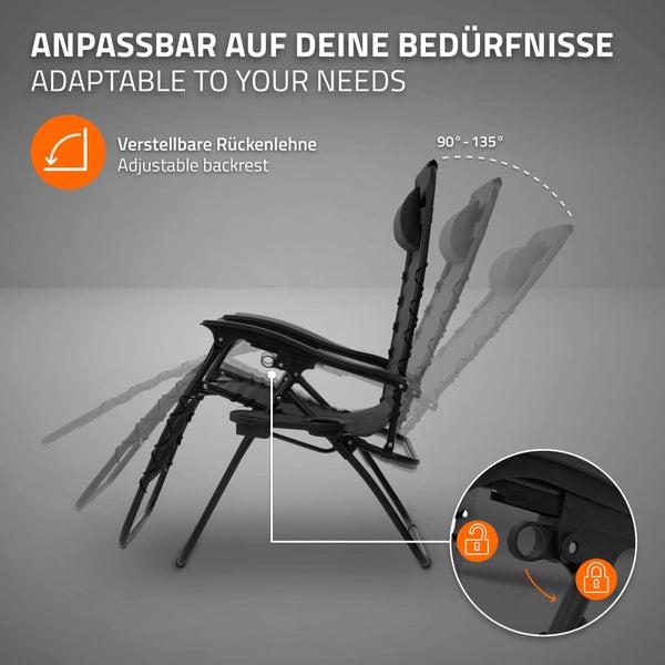 ML-Design Sonnenliege klappbar Anthrazit, Liegestuhl mit verstellbarem Kopfpolster Rückenlehne, Gartenliege wetterfest mit Schnürsystem, Zero Gravity Outdoor Relaxliege, Gartenstuhl mit Getränkehalter